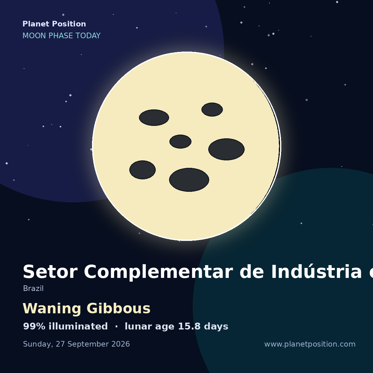 Waning Gibbous moon shape in Setor Complementar de Indústria e Abastecimento, 99% illuminated