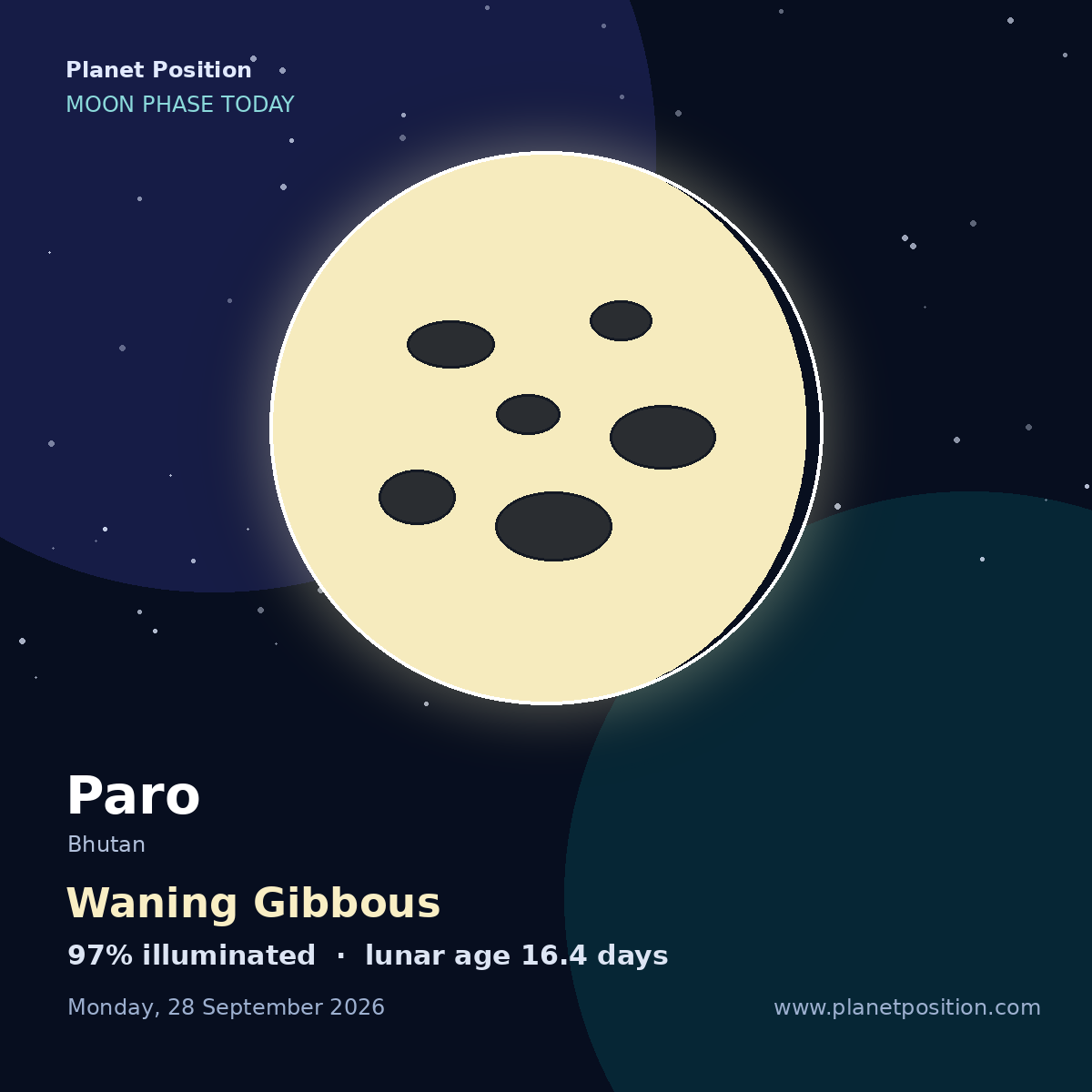 Full Moon moon shape in Paro, 100% illuminated