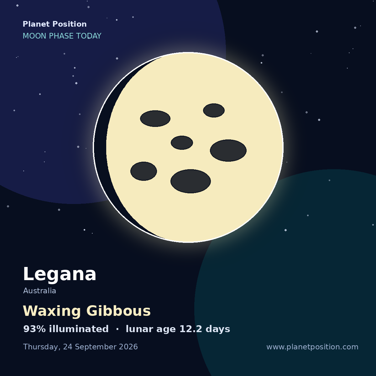 First Quarter moon in Legana, 48% illuminated