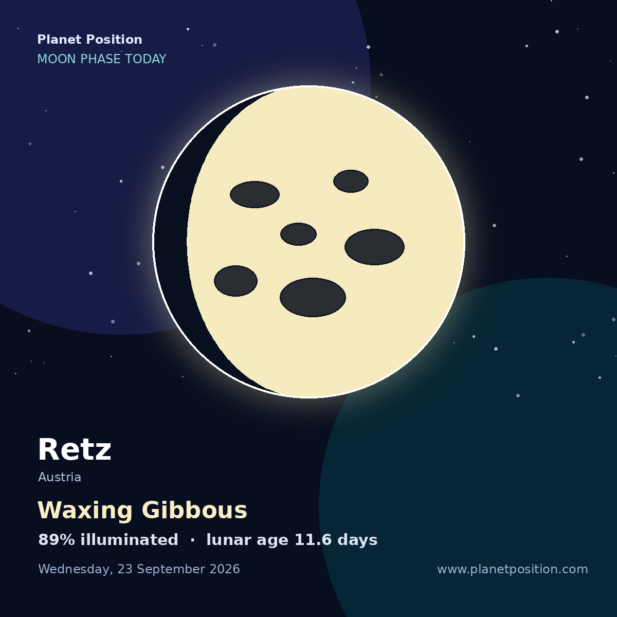 First Quarter moon shape in Retz, 52% illuminated