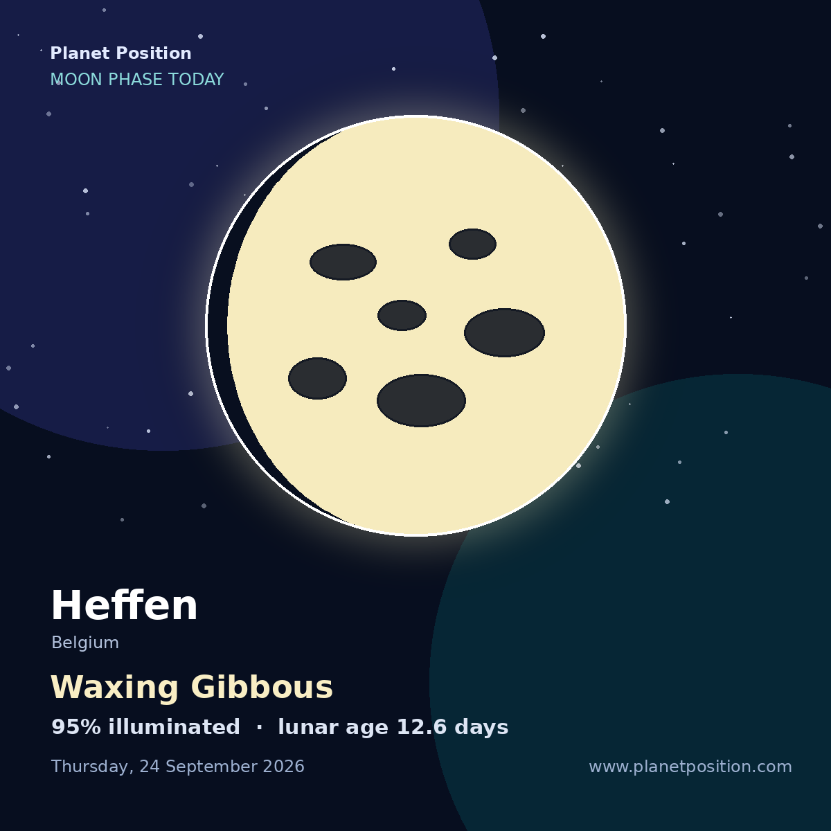 First Quarter moon shape in Heffen, 41% illuminated