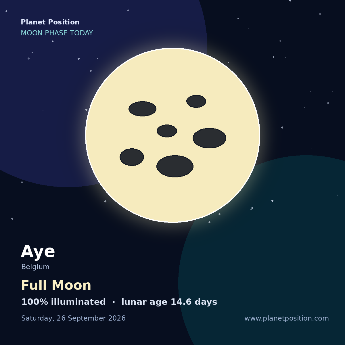 Waxing Gibbous moon shape in Aye, 98% illuminated