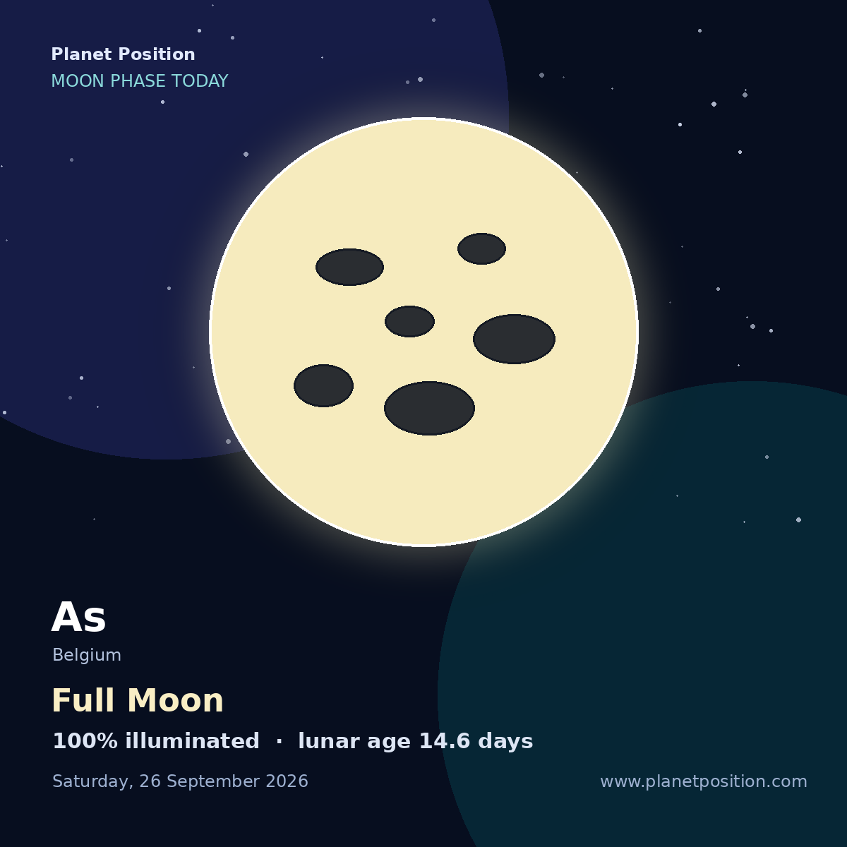 Waxing Gibbous moon shape in As, 98% illuminated