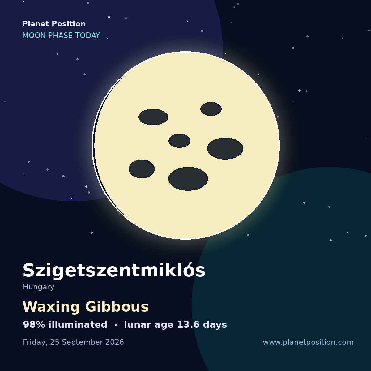 First Quarter moon shape in Szigetszentmiklós, 41% illuminated