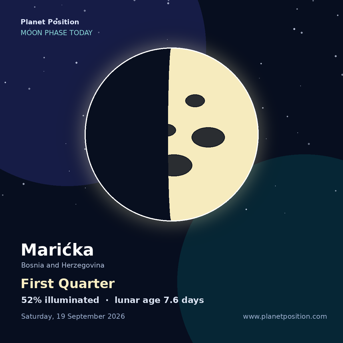 First Quarter moon shape in Marićka, 41% illuminated