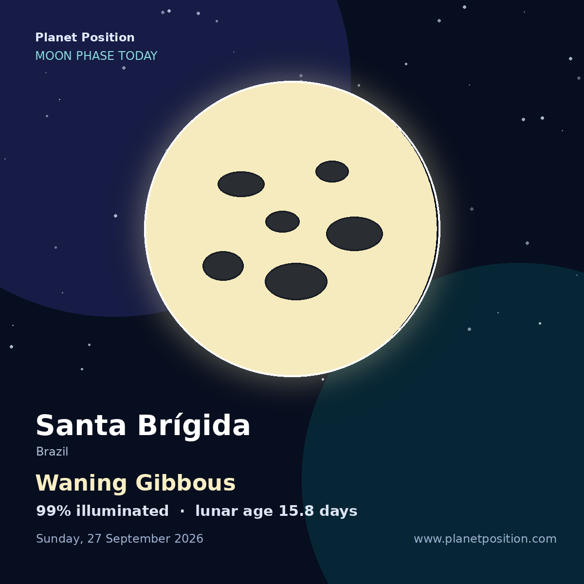 Full Moon moon shape in Santa Brígida, 100% illuminated