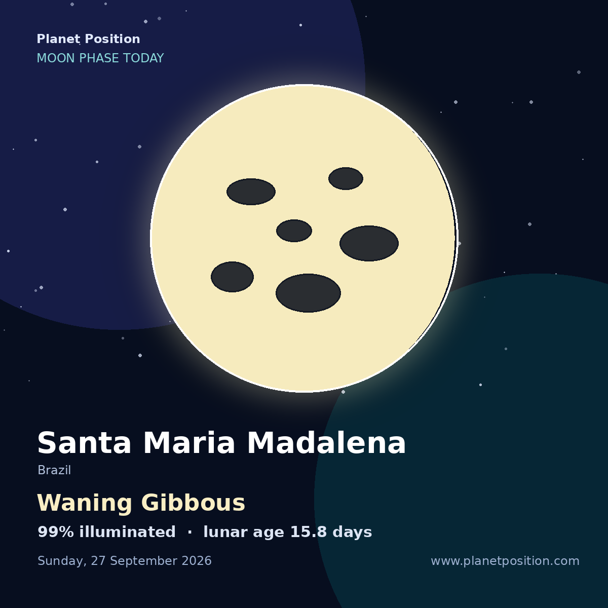 Full Moon moon in Santa Maria Madalena, 100% illuminated