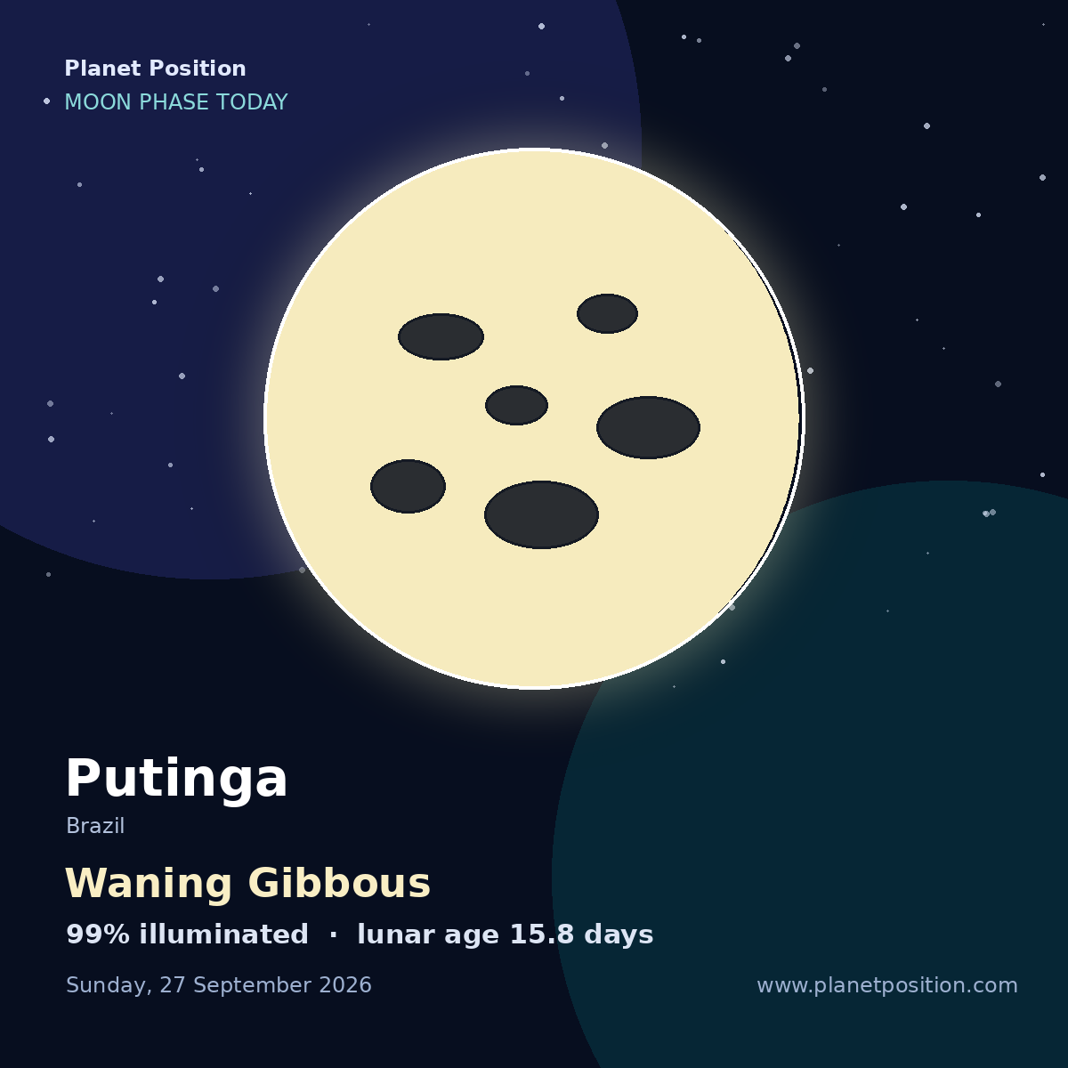 Full Moon moon shape in Putinga, 100% illuminated