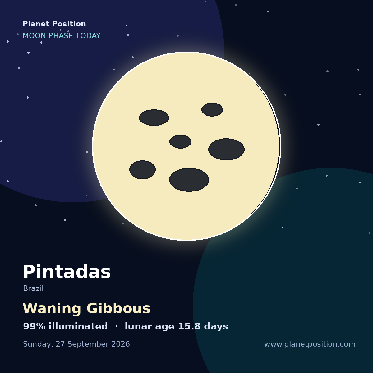 Full Moon moon in Pintadas, 100% illuminated