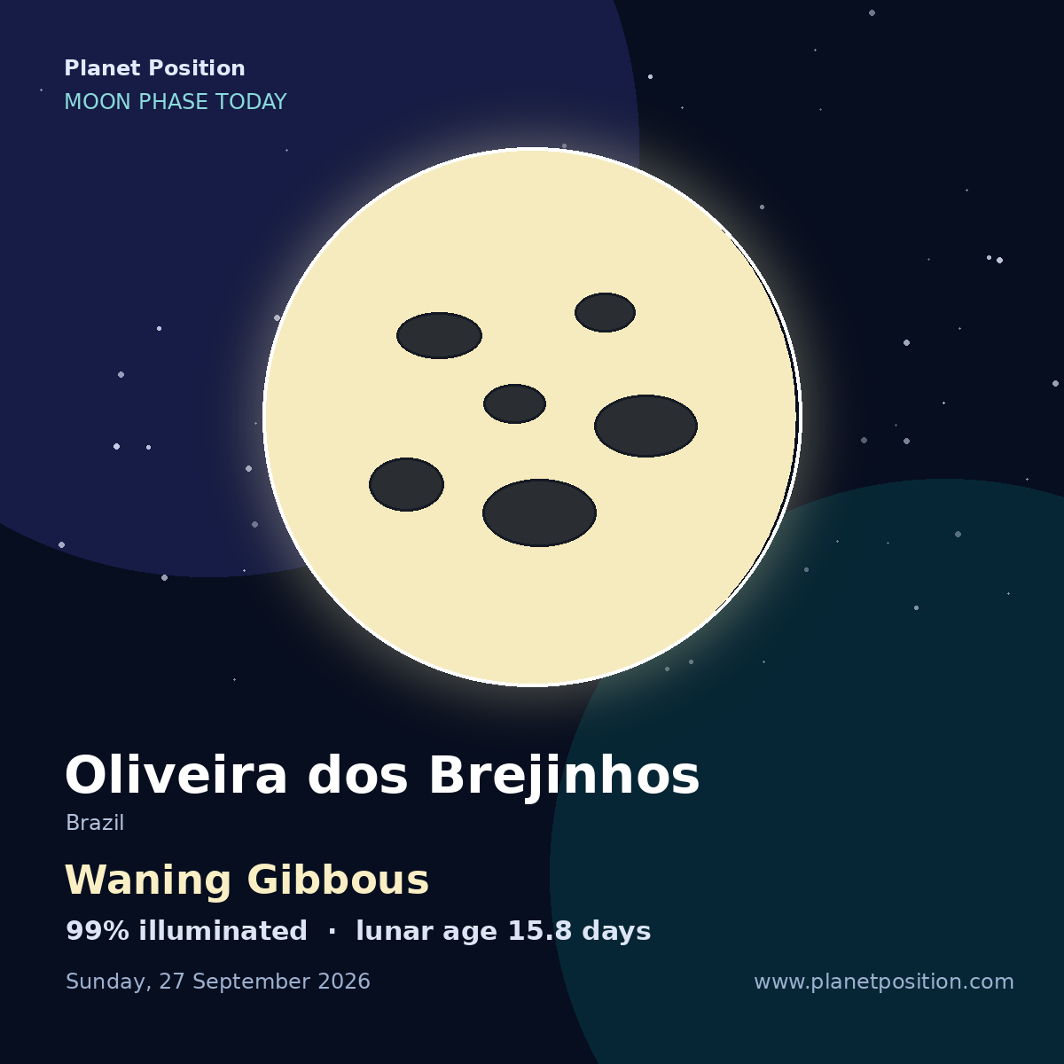 Full Moon moon shape in Oliveira dos Brejinhos, 100% illuminated