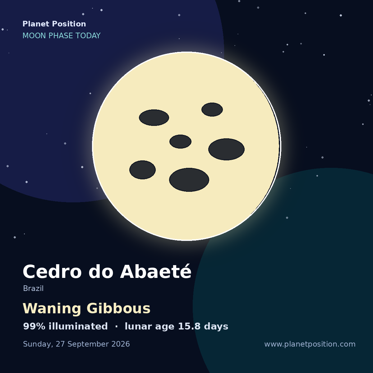 Full Moon moon in Cedro do Abaeté, 100% illuminated