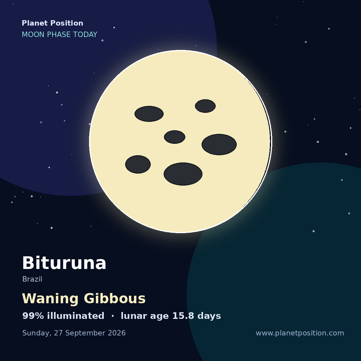 Waning Gibbous moon shape in Bituruna, 99% illuminated