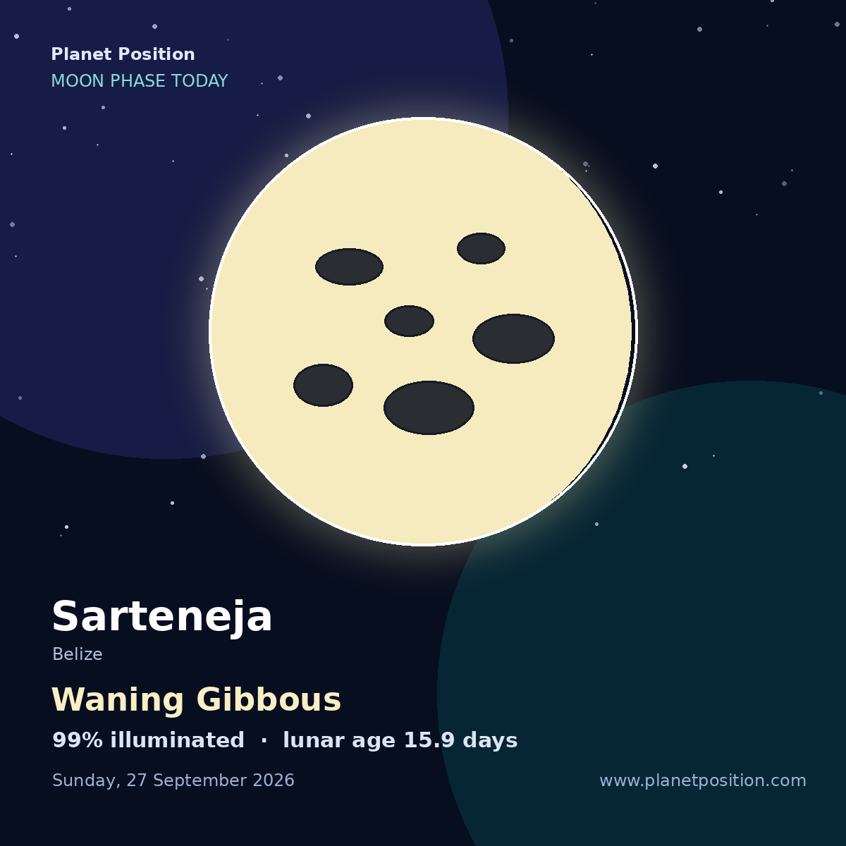 Full Moon moon shape in Sarteneja, 100% illuminated