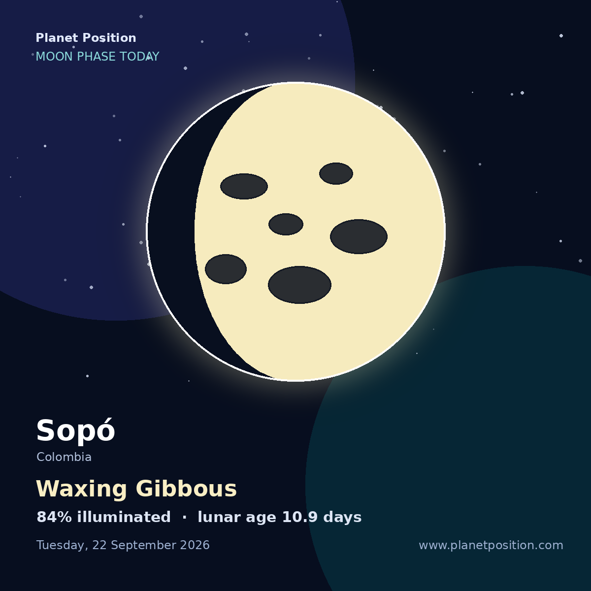 First Quarter moon shape in Sopó, 55% illuminated