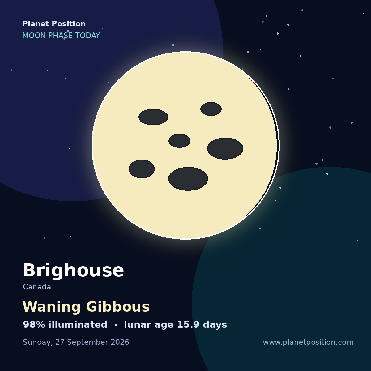 Full Moon moon shape in Brighouse, 100% illuminated