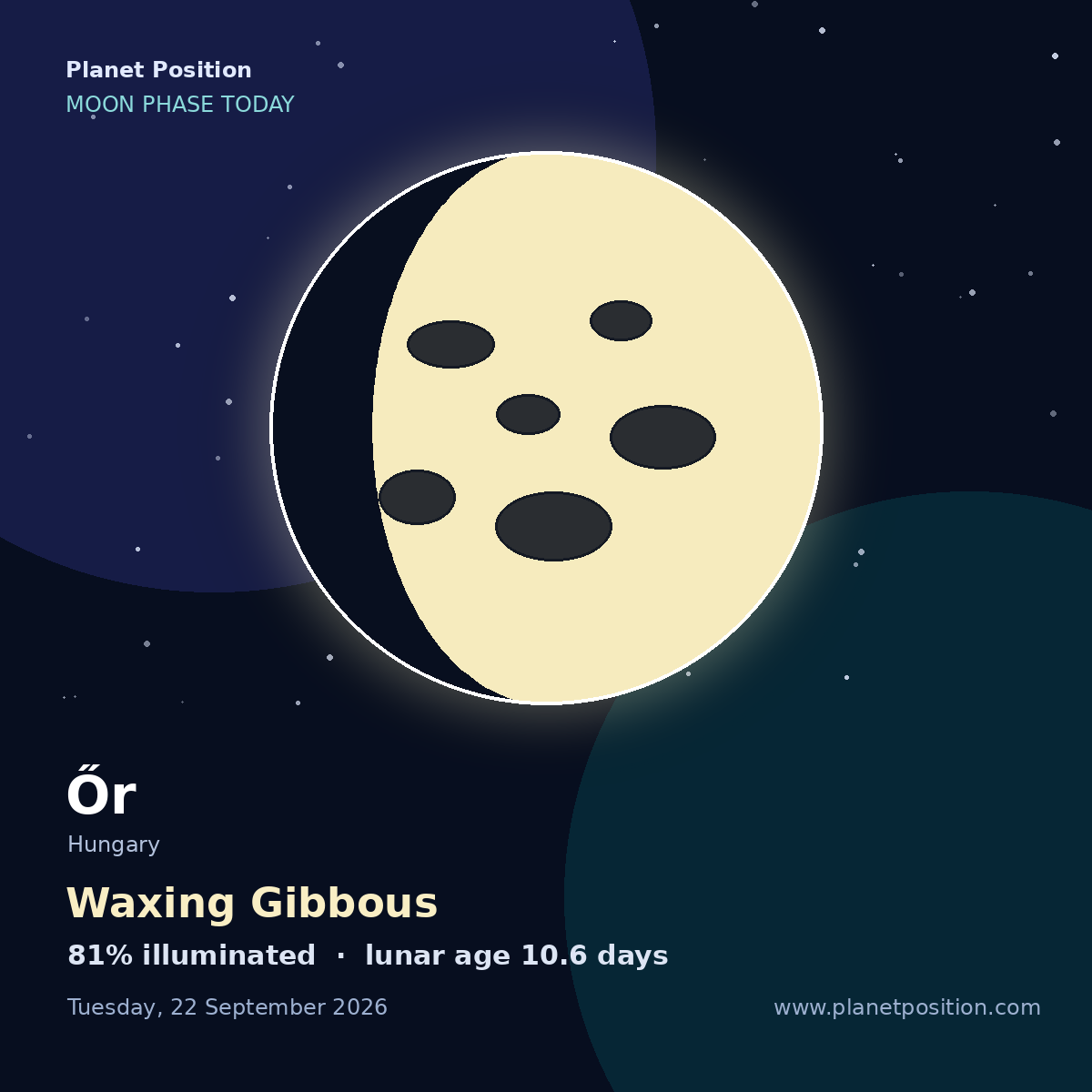 First Quarter moon shape in Őr, 52% illuminated
