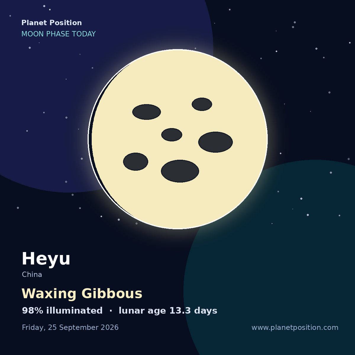 Waxing Crescent moon shape in Heyu, 39% illuminated