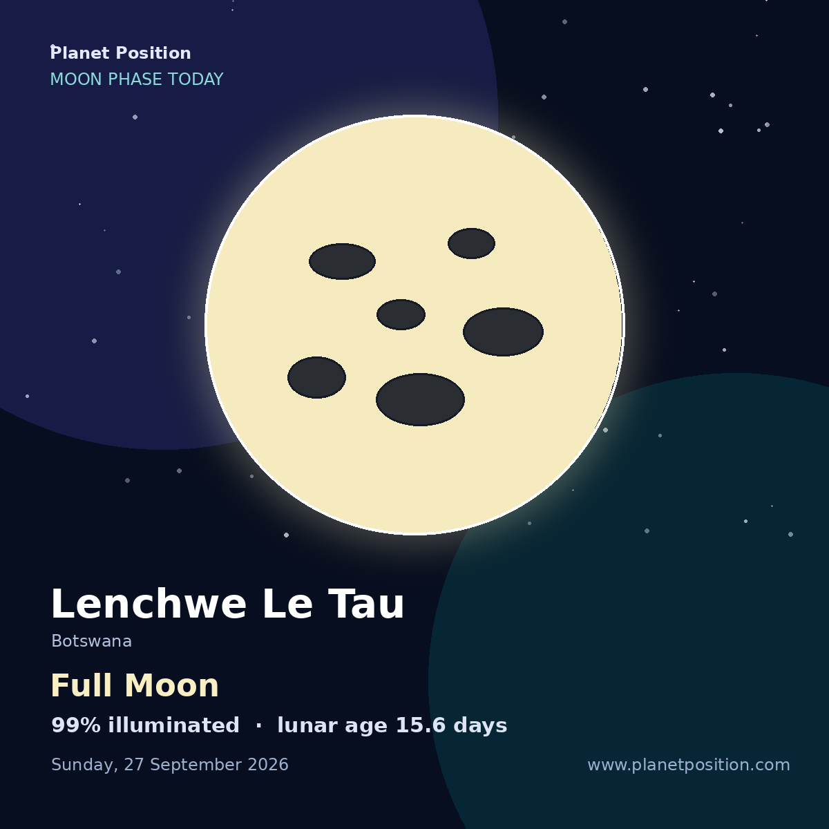 Full Moon moon in Lenchwe Le Tau, 99% illuminated