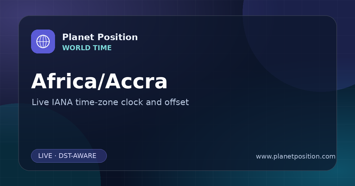 Social sharing image for Africa/Accra Time Now | UTC Offset & Time Zone