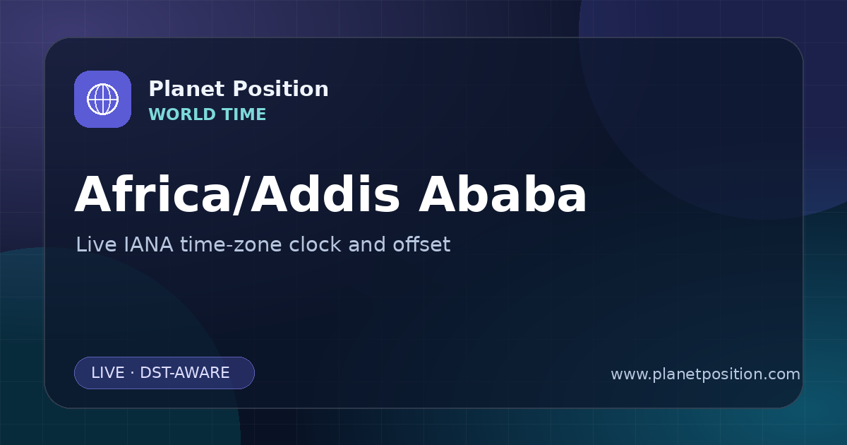 Social sharing image for Africa/Addis Ababa Time Now | UTC Offset & Time Zone