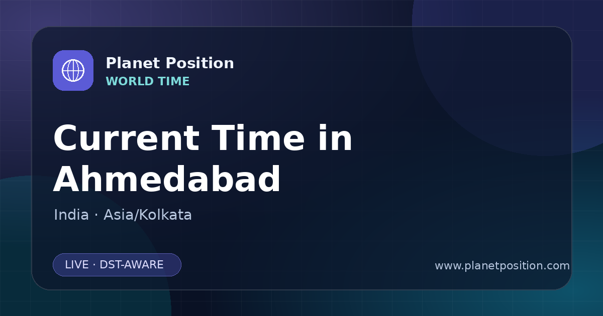 Social sharing image for Current Time in Ahmedabad, India | Time Now & Time Zone