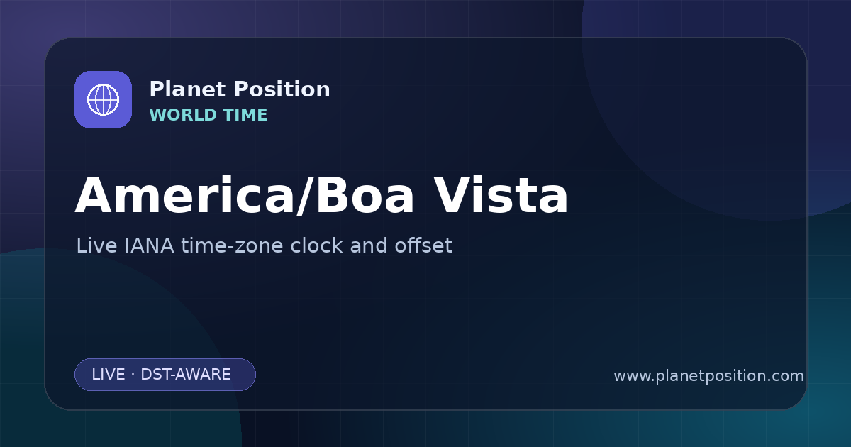 Social sharing image for America/Boa Vista Time Now | UTC Offset & Time Zone