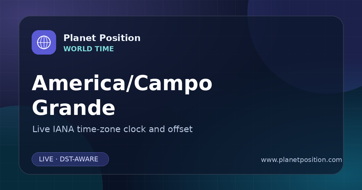 Social sharing image for America/Campo Grande Time Now | UTC Offset & Time Zone