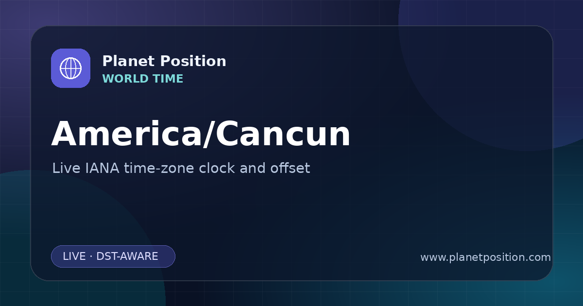 Social sharing image for America/Cancun Time Now | UTC Offset & Time Zone