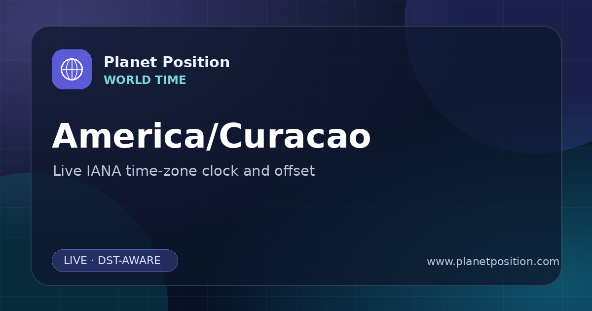 Social sharing image for America/Curacao Time Now | UTC Offset & Time Zone