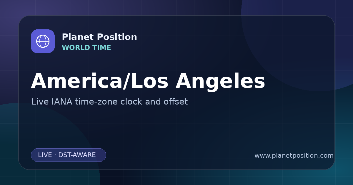 Social sharing image for America/Los Angeles Time Now | UTC Offset & Time Zone