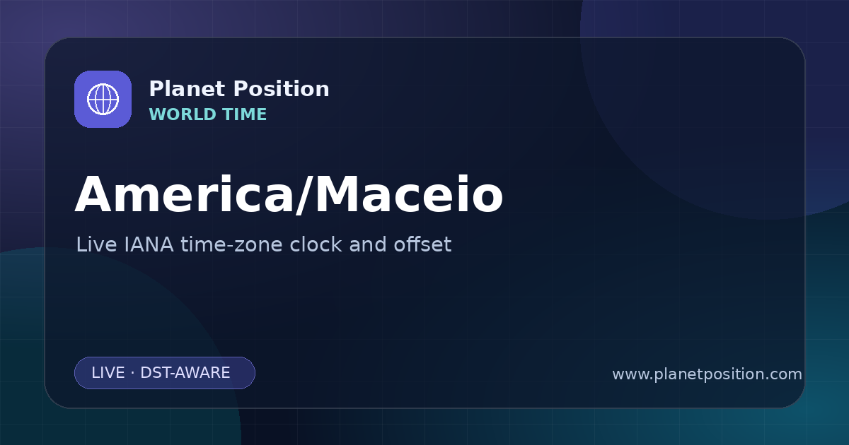 Social sharing image for America/Maceio Time Now | UTC Offset & Time Zone