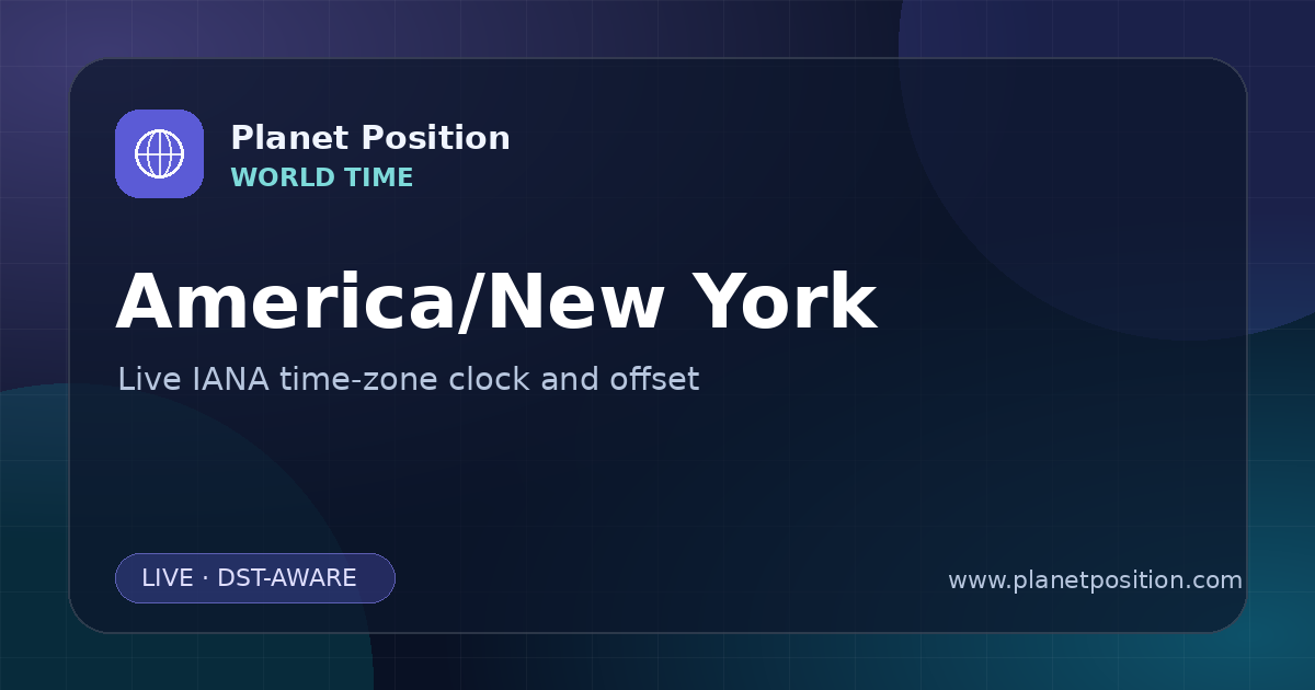 Social sharing image for America/New York Time Now | UTC Offset & Time Zone