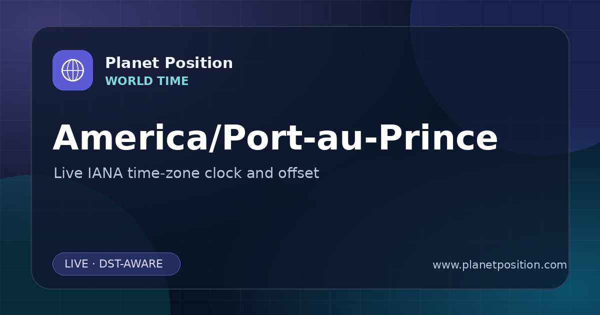 Social sharing image for America/Port-au-Prince Time Now | UTC Offset & Time Zone