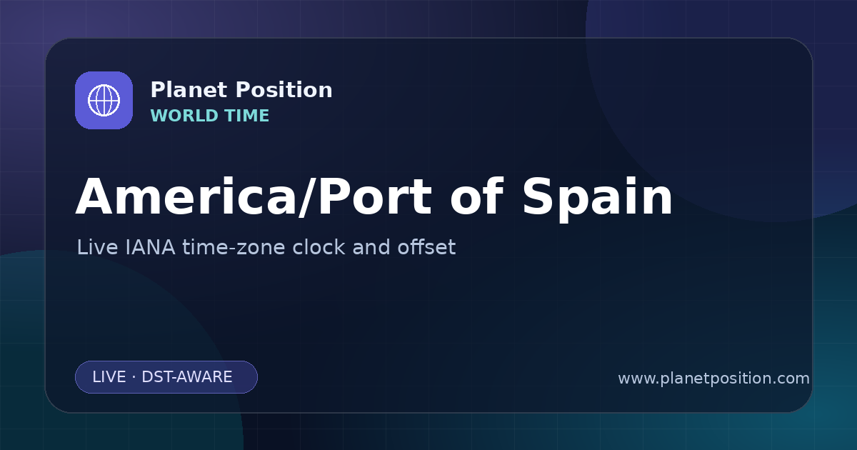 Social sharing image for America/Port of Spain Time Now | UTC Offset & Time Zone