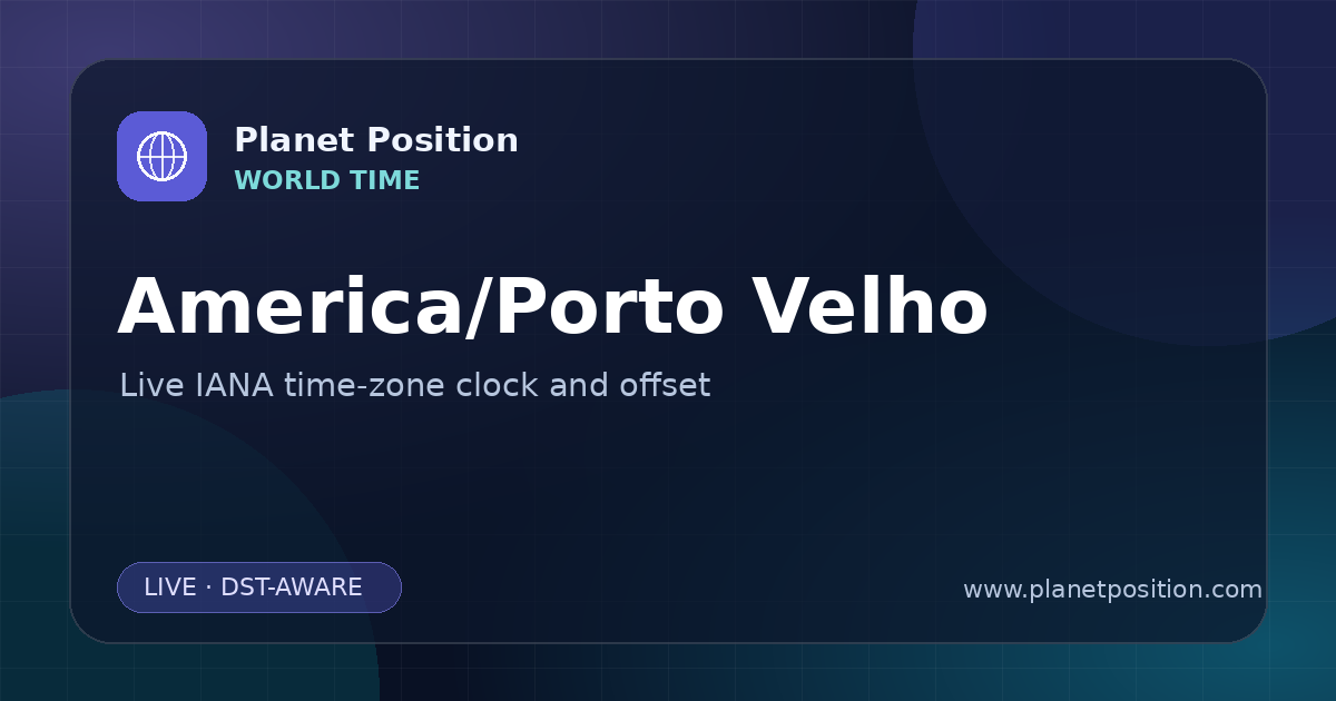 Social sharing image for America/Porto Velho Time Now | UTC Offset & Time Zone