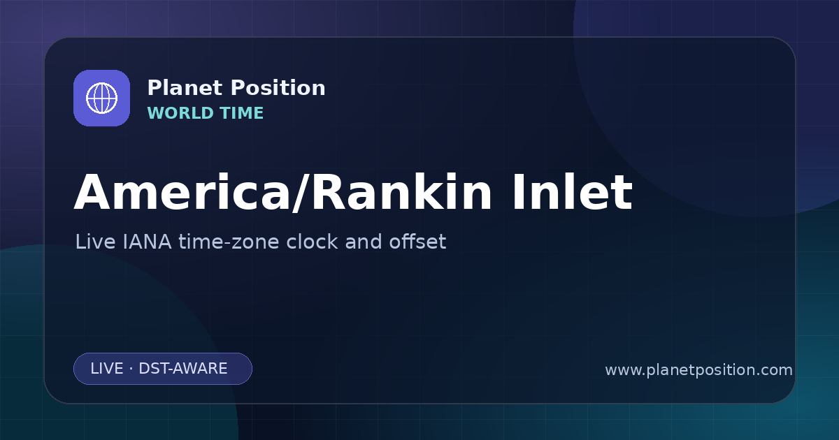 Social sharing image for America/Rankin Inlet Time Now | UTC Offset & Time Zone