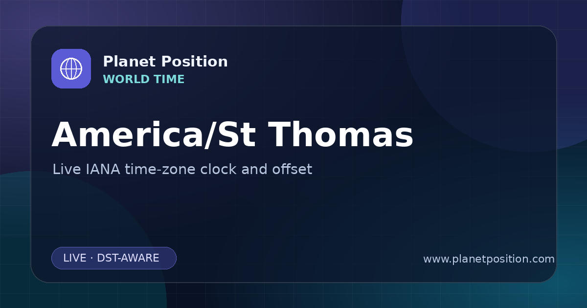 Social sharing image for America/St Thomas Time Now | UTC Offset & Time Zone