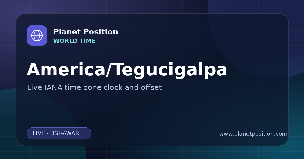 Social sharing image for America/Tegucigalpa Time Now | UTC Offset & Time Zone