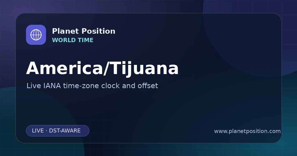 Social sharing image for America/Tijuana Time Now | UTC Offset & Time Zone