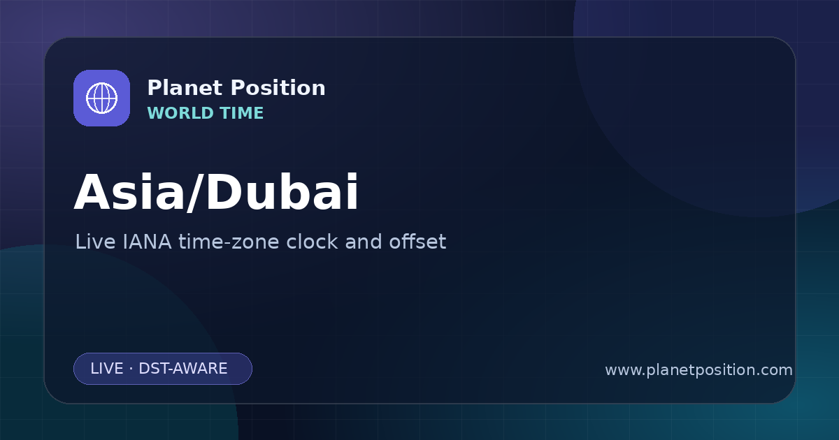 Social sharing image for Asia/Dubai Time Now | UTC Offset & Time Zone