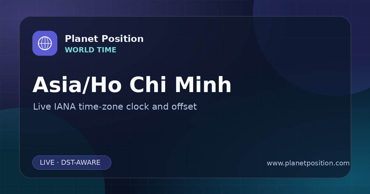Social sharing image for Asia/Ho Chi Minh Time Now | UTC Offset & Time Zone