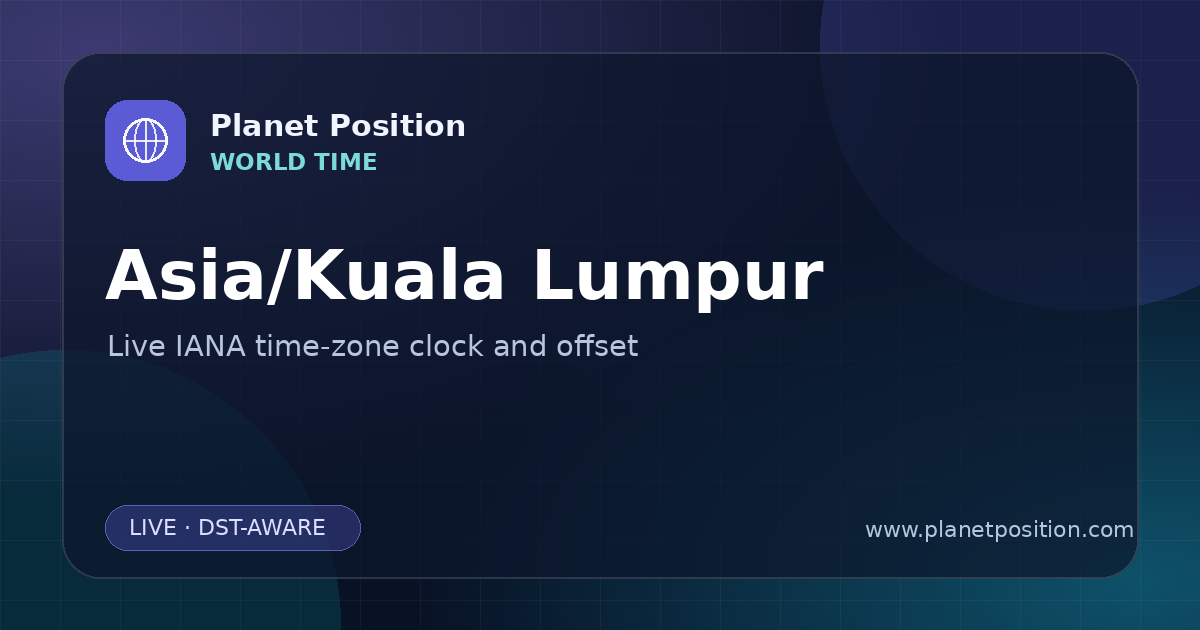Social sharing image for Asia/Kuala Lumpur Time Now | UTC Offset & Time Zone