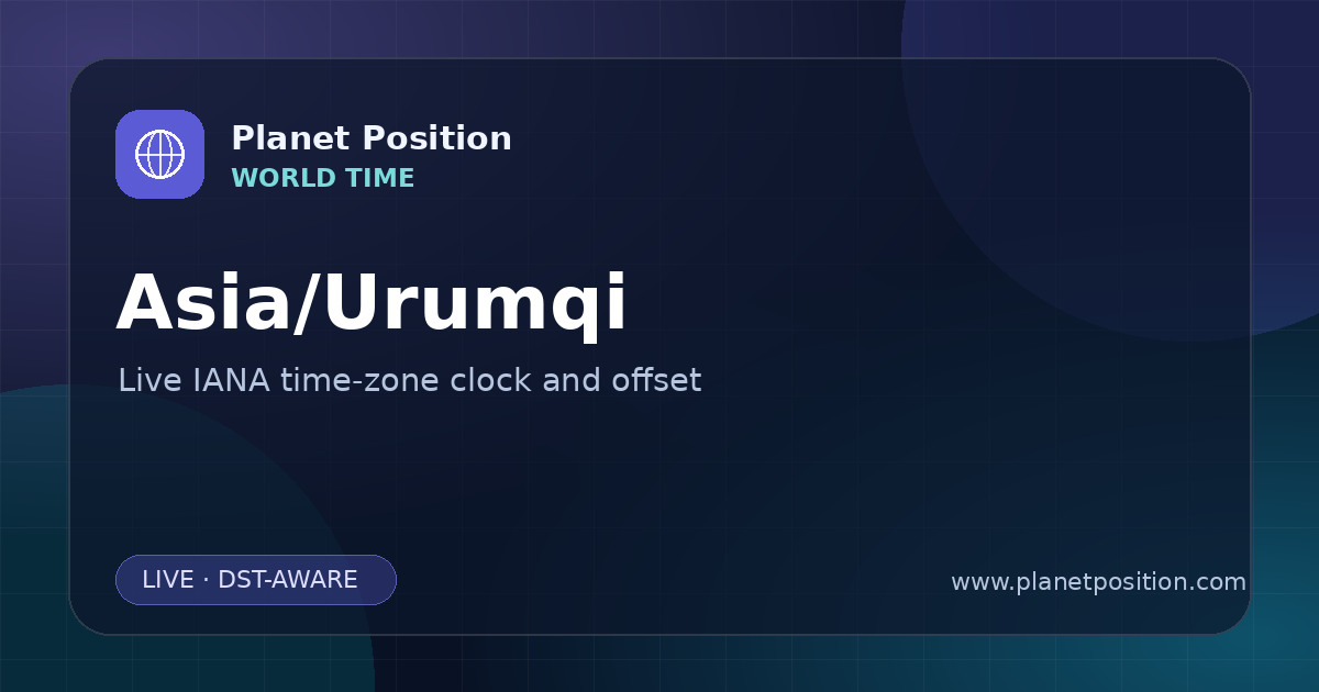 Social sharing image for Asia/Urumqi Time Now | UTC Offset & Time Zone