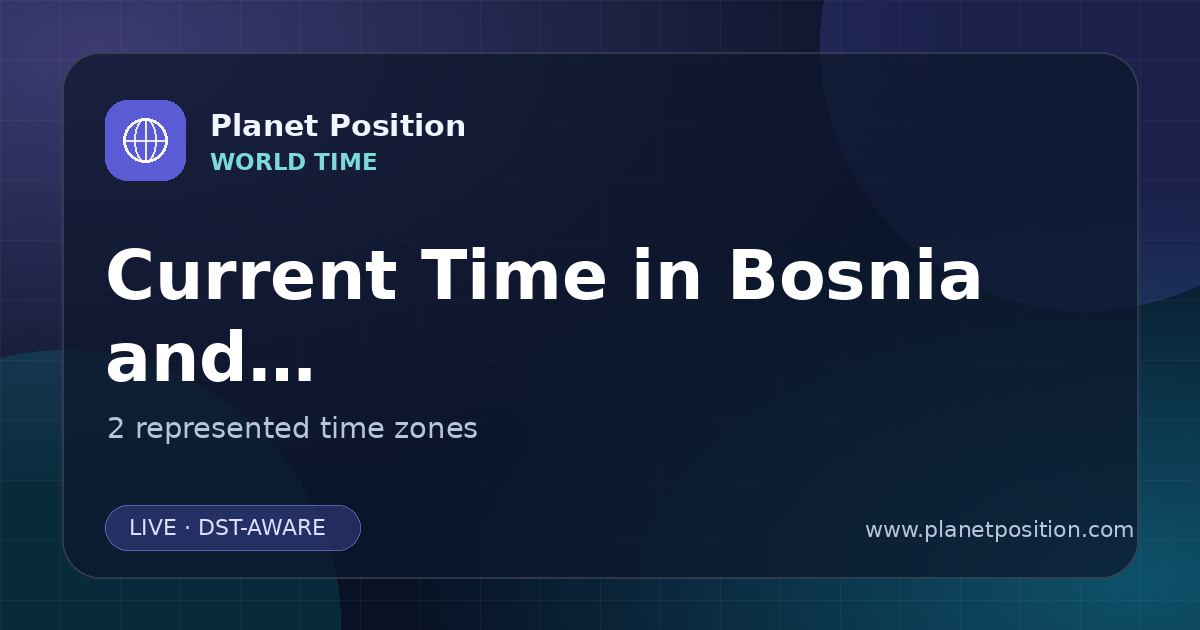 Social sharing image for Current Time in Bosnia and Herzegovina | Time Zones & Local Times
