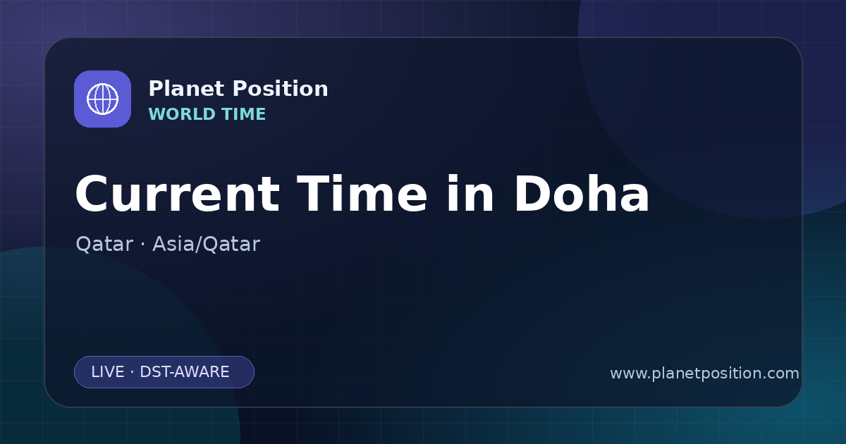 Social sharing image for Current Time in Doha, Qatar | Time Now & Time Zone