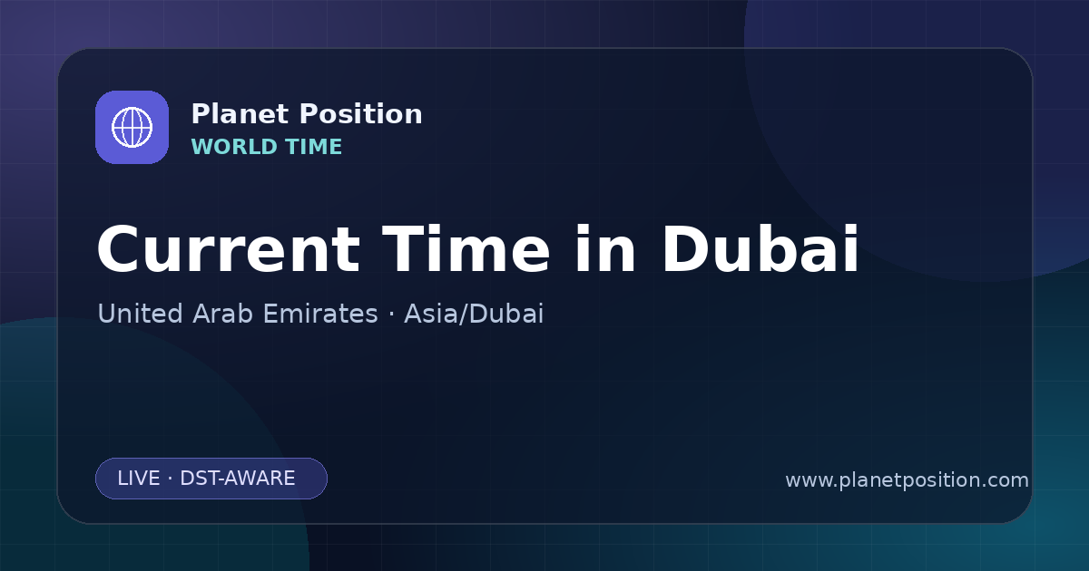 Social sharing image for Current Time in Dubai, United Arab Emirates | Time Now & Time Zone