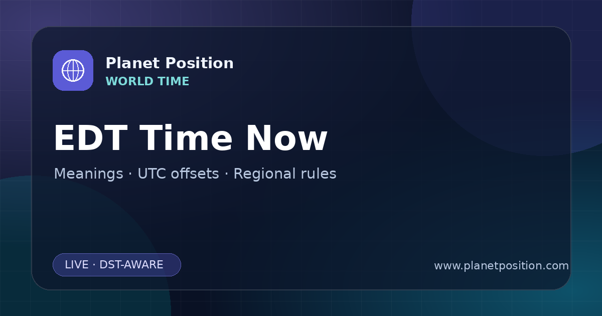 Social sharing image for EDT Time Now | UTC Offset & Time Zone