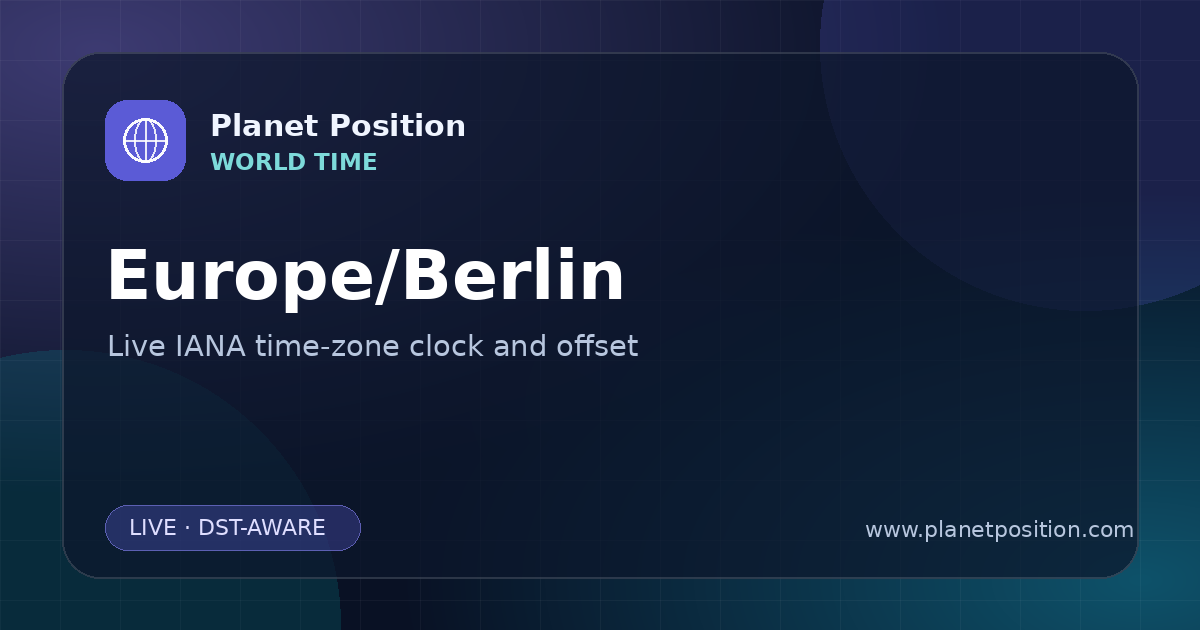 Social sharing image for Europe/Berlin Time Now | UTC Offset & Time Zone