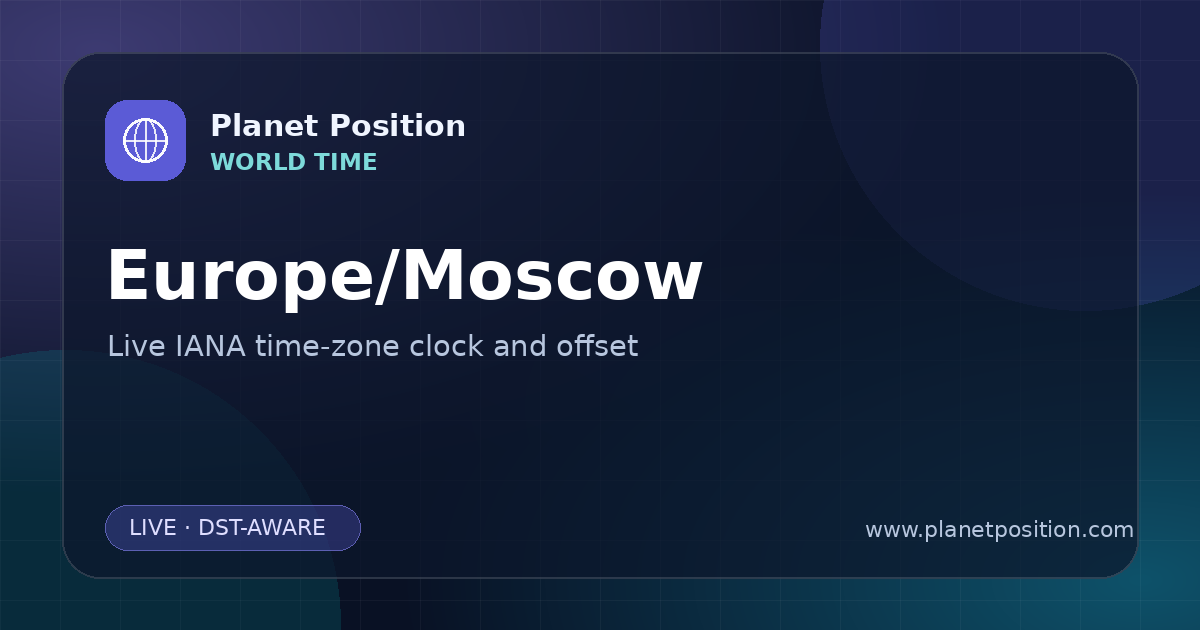 Social sharing image for Europe/Moscow Time Now | UTC Offset & Time Zone