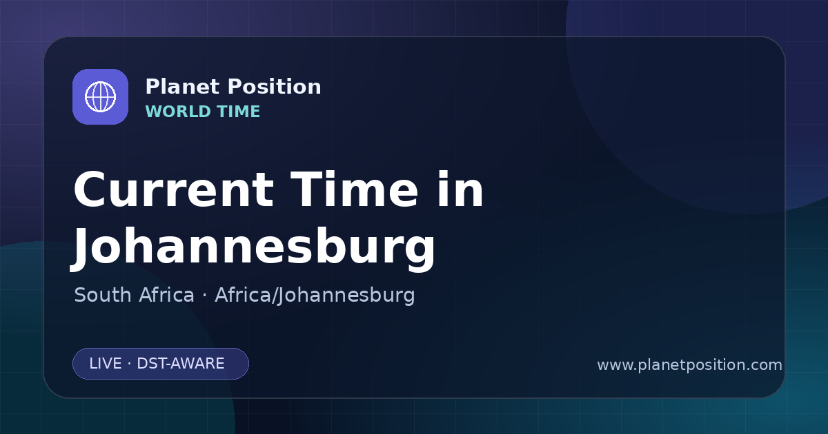 Social sharing image for Current Time in Johannesburg, South Africa | Time Now & Time Zone